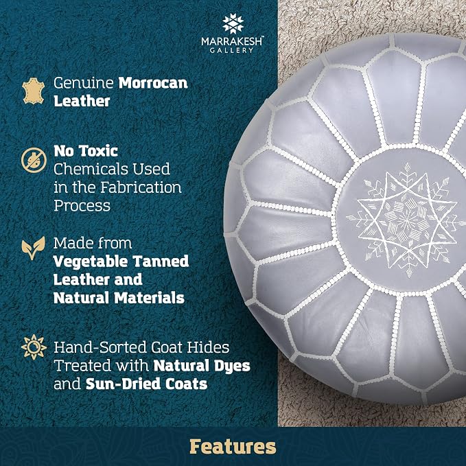 Marrakesh Gallery Genuine Leather Round Pouf Unstuffed - Image 4