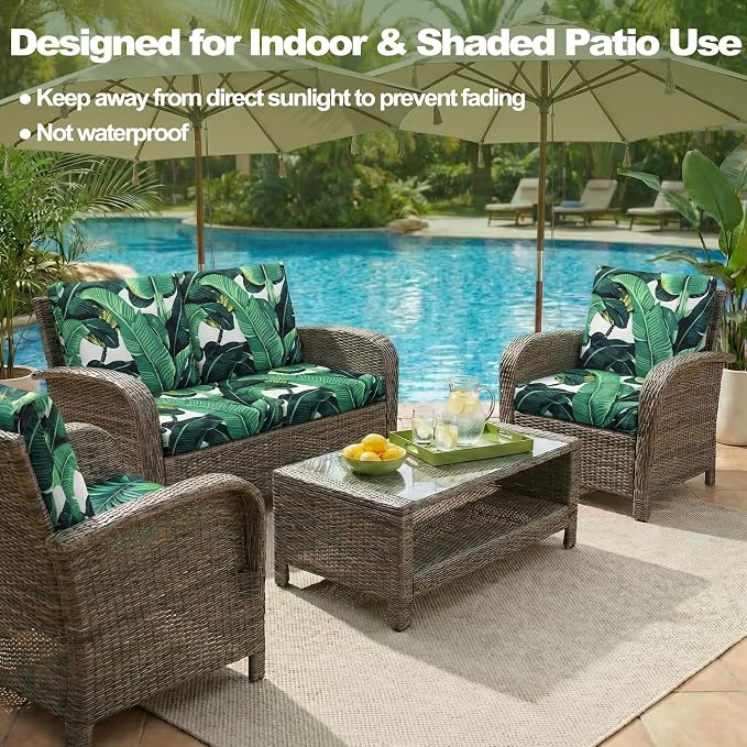 CALBODE 12 Pcs Stretch Outdoor Seat Cushion Covers, Monstera | Washable - Image 5