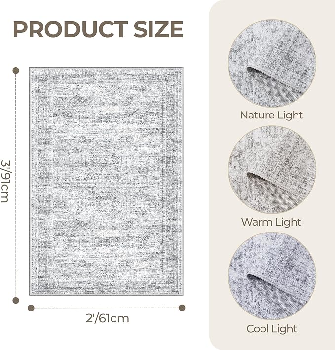 2x3 Rug Non Slip, Small Washable Entryway Rug, Runner - Image 2