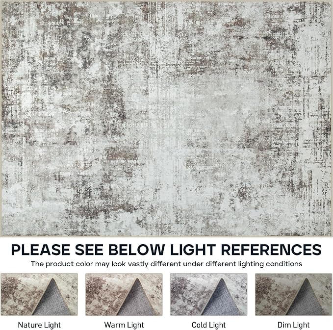 8x10 Area Rugs for Living Room Bedroom Dining Room Washable Brown Grey | Soft - Image 8