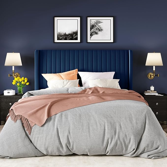 Allewie Queen Size Velvet Bed Frame/Vertical Channel Tufted Wingback - Image 3