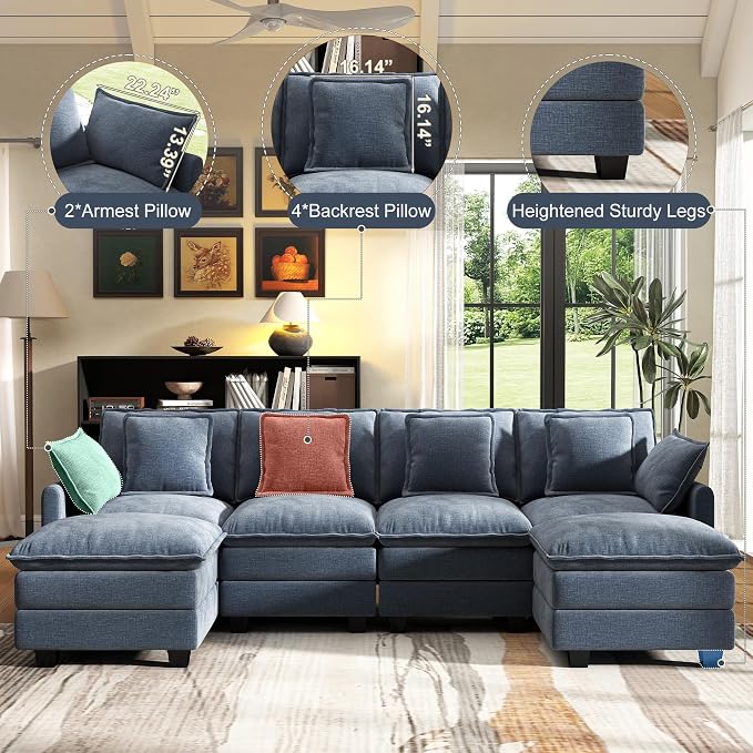 107" Cloud Couch Sectional, U Shaped Modular Sectional Sofa, 4-Seat Deep Seat - Image 5