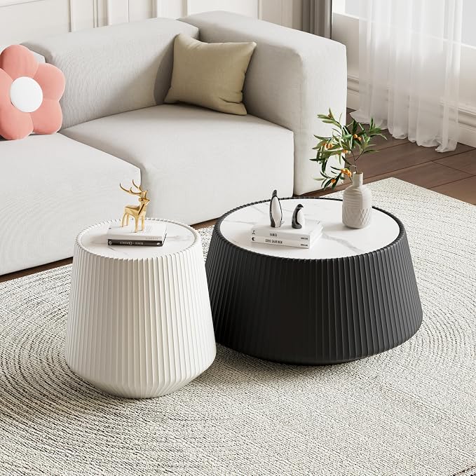 Modern Marble Nesting Coffee Table Set of 2, 26.77" Cup Shaped Coffee and End - Image 4