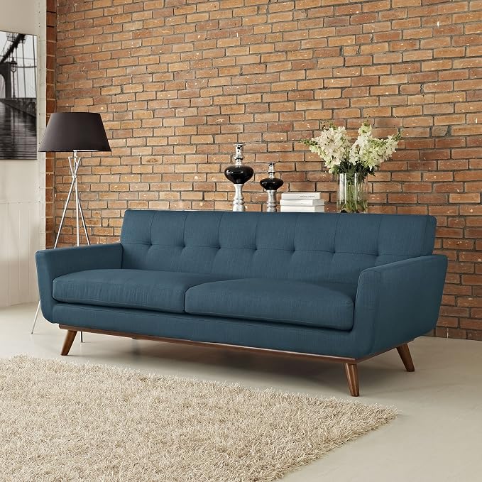 Modway Engage Mid-Century Modern Upholstered Fabric Sofa in Azure - Image 6