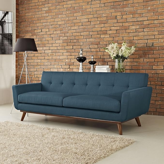 Modway Engage Mid-Century Modern Upholstered Fabric Sofa in Azure by Modway