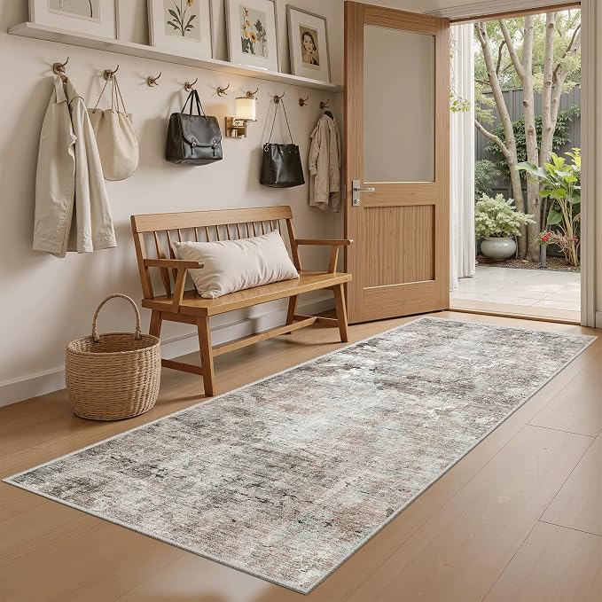 Soalmost Abstratc Runner Rug 2x5 Washable Kitchen Entry Runners Pink/Grey | - Image 2