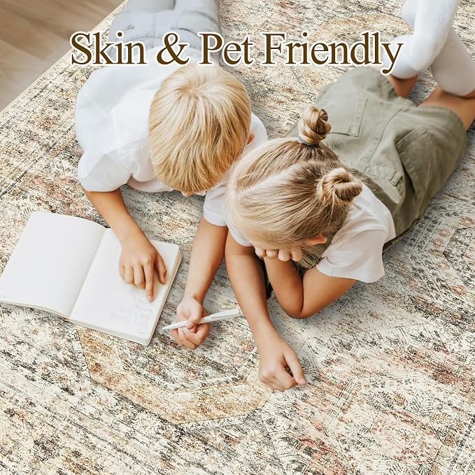 Soalmost 5x7 Area Rugs Brown/Pink Low Pile Washable Trendy Faded Style Rug | - Image 4