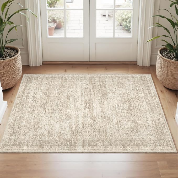 Soalmost 2x3 Washable Rugs for Kitchen, Small Area Rug Beige | Non-Slip Vintage - Image 8
