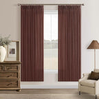 Thick Linen Pleated Chestnut Brown Semi Sheer Curtains - Image 8