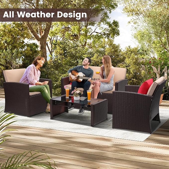 KROFEM 4-Piece Patio Furniture Set, Wicker Outdoor Rattan Sectional Sofa - Image 3
