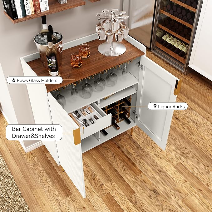 ARTPOWER Wine Bar Cabinet with Fluted Texture, Modern Coffee Cabinet with Wine - Image 6