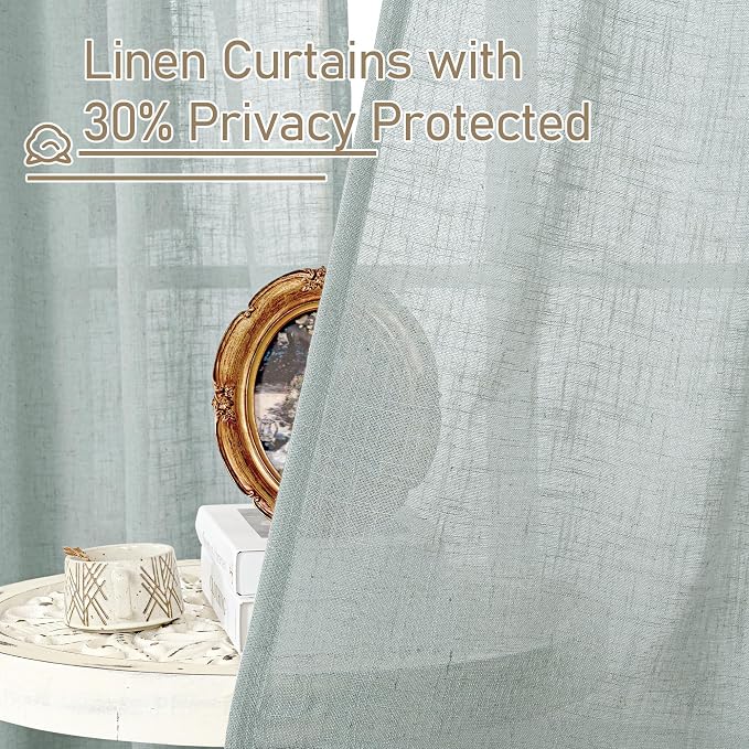 Linen Semi Sheer Curtains 96 inches Long 2 Panels Set, Light Filtering Panels - Image 5