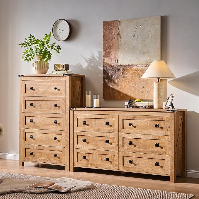 T4TREAM Farmhouse 5 Drawers Dresser Chests - Image 3