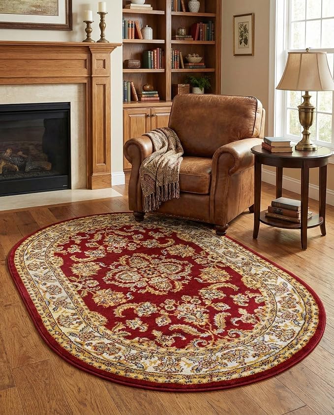Rugs.com Aditi Collection Rug – 4x6 Oval Red Medium-Pile Rug Perfect by Rugscom