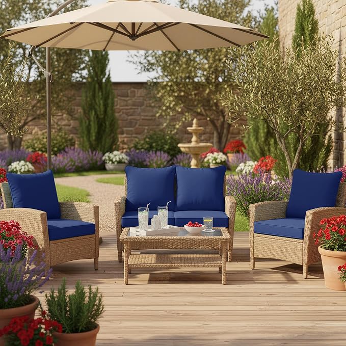 Summsun Outdoor Chair Cushions Set of 4, Waterproof Backrest and Deep Seat - Image 8