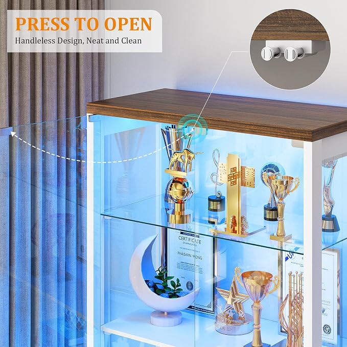 FREDEES Display Cabinet with Glass Doors, Tall Bookcase with 3 Color Lights and - Image 3