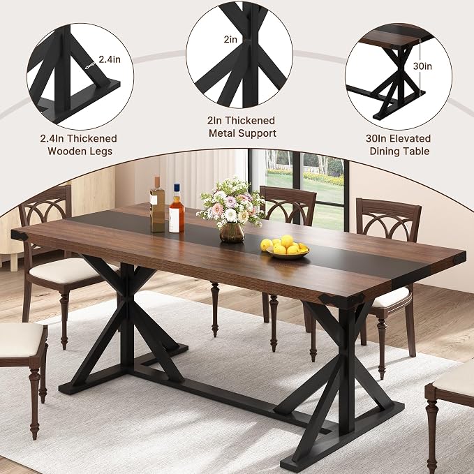 Hlivelood 71 Inch Dining Table for 6 People, Rectangular Kitchen Farmhouse - Image 4