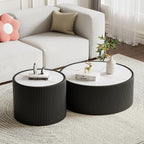 SSLine Round Drum Coffee Table Set of 2 Modern Sintered Stone Top Nesting - Image 3