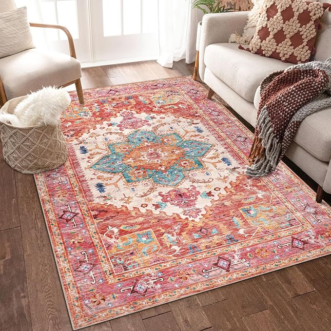 Yamaziot Washable Area Rug, 4x6 Non-Slip Boho Living Room Bedroom Rug | Stain by Yamaziot