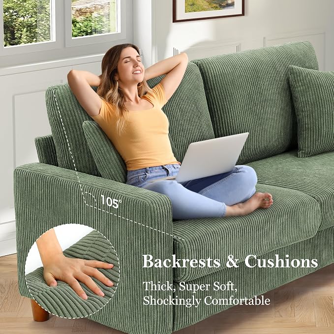 Kidirect 70in Corduroy Couch, Sofas - Image 4
