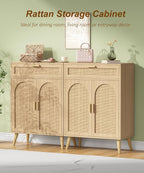 Rattan Buffet Sideboard Set of 2, Boho Buffet Cabinet - Image 4