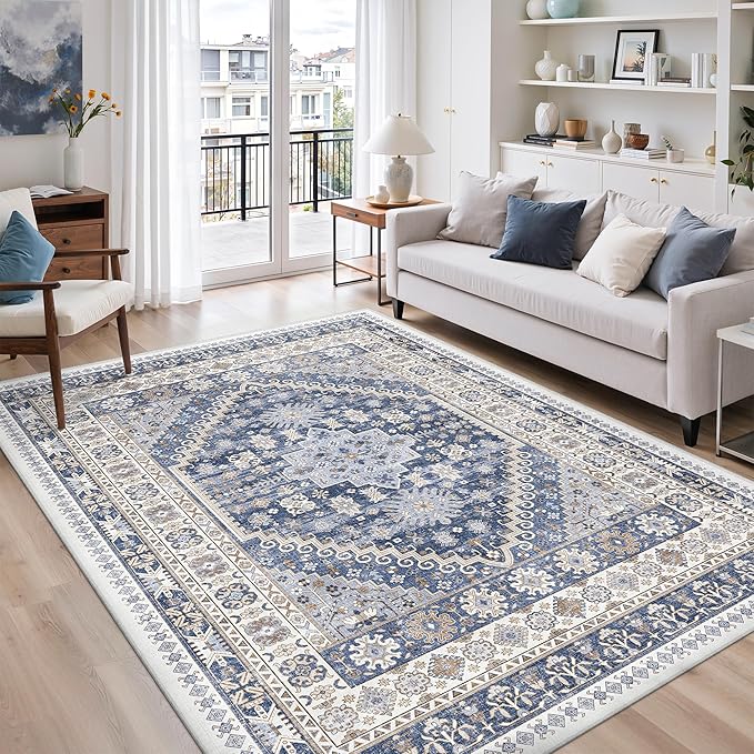 5x7 Area Rugs for Living Room, Large Washable Rug, Dining Room, Low Pile by Zesthome