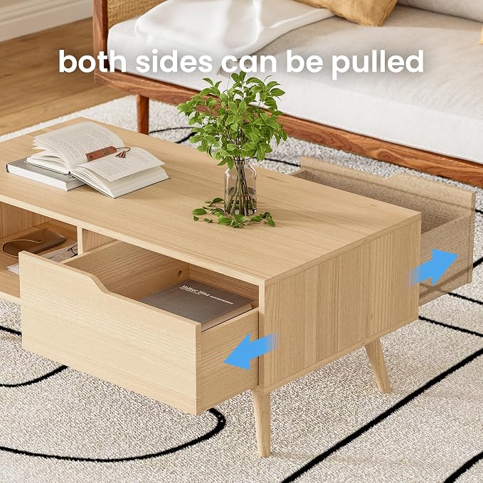 DIYART Oak Coffee Table, Mid Century Modern Coffee Table - Image 5