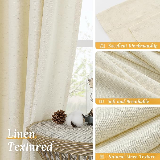 Light Beige Linen Textured Curtains 63 inch Length - Image 7