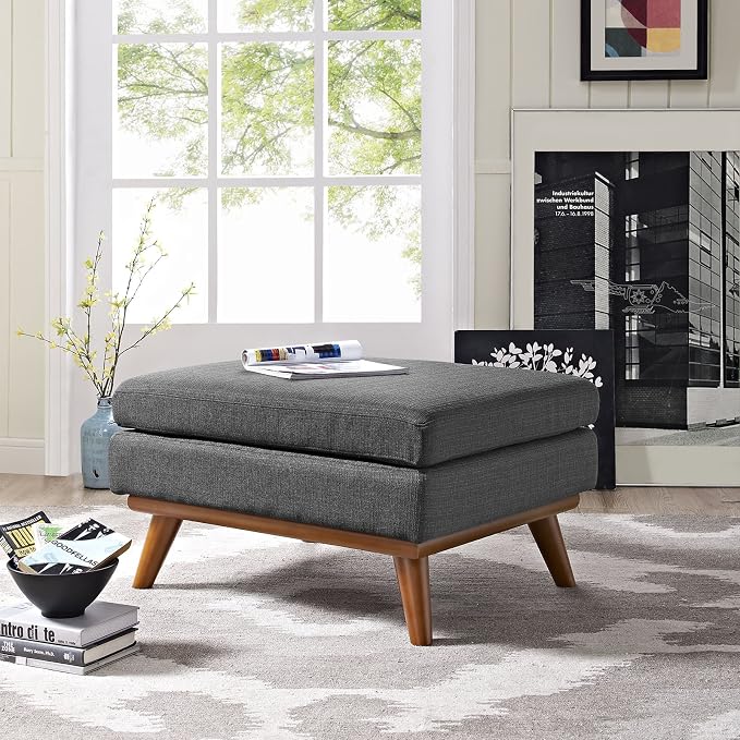 Modway Engage Mid-Century Modern Upholstered Fabric Ottoman in Gray - Image 2