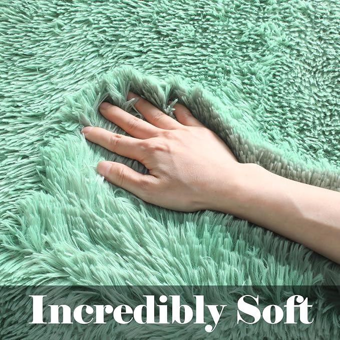 Sage Green 3x5 Rugs for Bedroom, Fluffy Bedside Area Rug, Soft Plush Shaggy - Image 2
