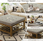 Befurtori Large Square Ottoman Coffee Table, Linen Solid Upholstered Footrest - Image 5