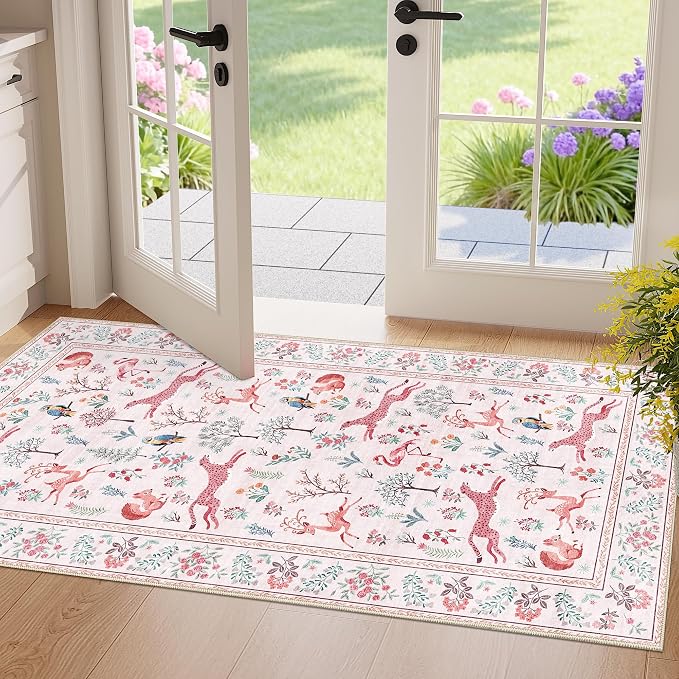 DUKINO 2x4 Rug for Entryway, Animal Washable Runner Rug for Kitchen, Low Pile by DUKINO