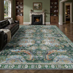 9x12 Area Rug, Vintage Retro Soft Washable Rug, Non-Slip Low Pile Rugs by Yarooge