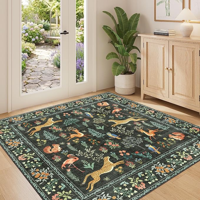 DUKINO 4x4 Square Area Rug, Washable Animal Rug by DUKINO