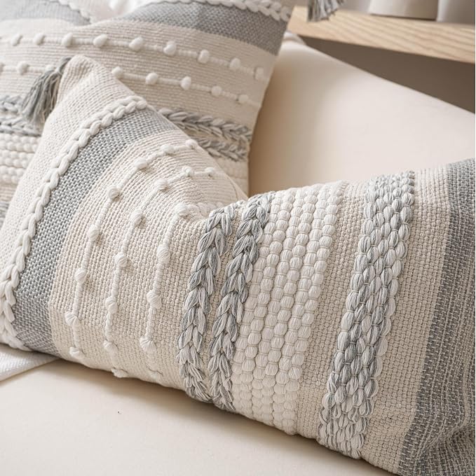 Gray Boho Decorative Throw Pillow Cover 20x20 Square Farmhouse Accent Cushion - Image 6