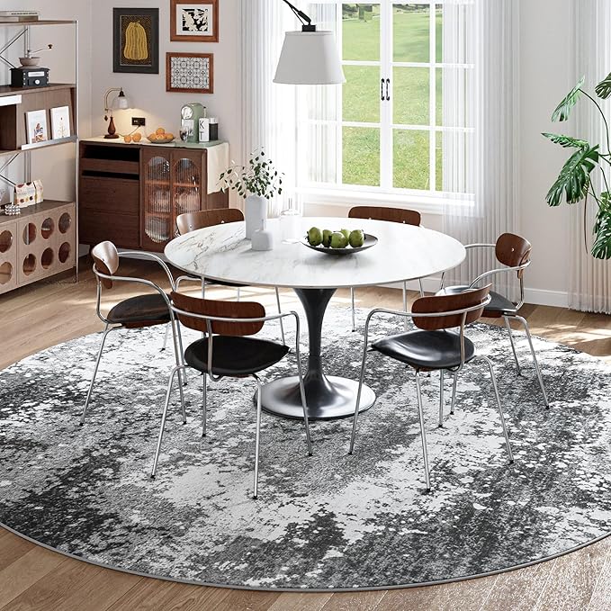 Round Area Rugs 6ft Washable Grey Circle Rug - Image 2