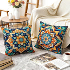 OBSEDE Boho Mandala Throw Pillow Covers Set of 4, 18x18 Inch Blue and Orange - Image 6