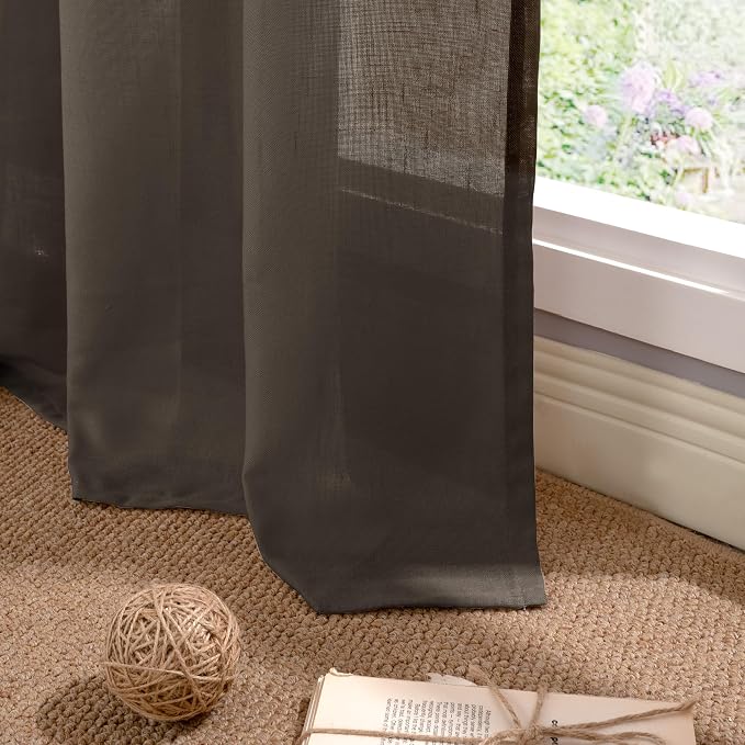 YoungsTex Brown Linen Semi Sheer Curtains 72 Inch Length - Image 8