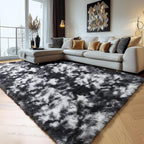 Amdrebio Black White Grey Shag Area Rug 5x7 - Image 4