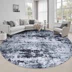 Round Area Rug Living Room: 6 ft Modern Washable Carpet Black | by FXRHLP