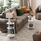 Round Side Table with Power Outlet & USB Ports, 3-Tier End Table with Storage - Image 6
