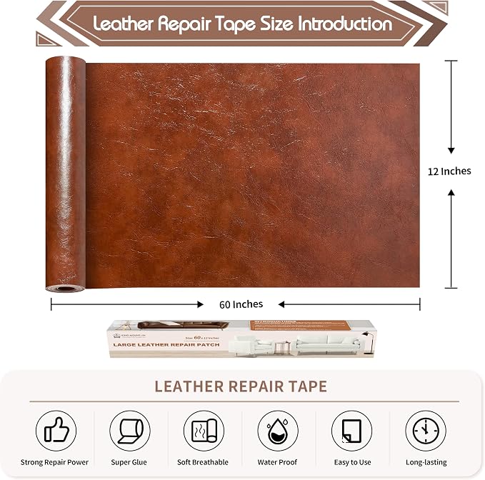 KING MOUNTAIN Leather Repair Patch, 12 x 60 Inches self Adhesive Leather Repair - Image 4