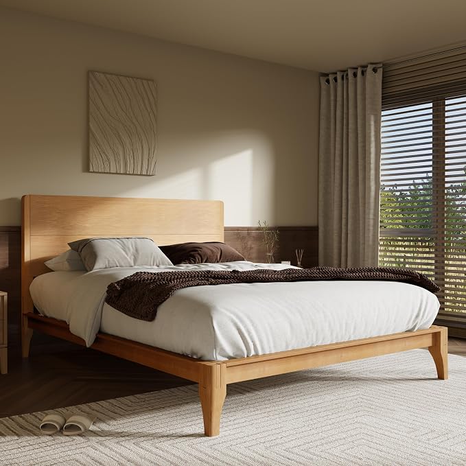 Merax Queen Size Bamboo Platform Bed, Mid-Century Modern Bed Frame - Image 4