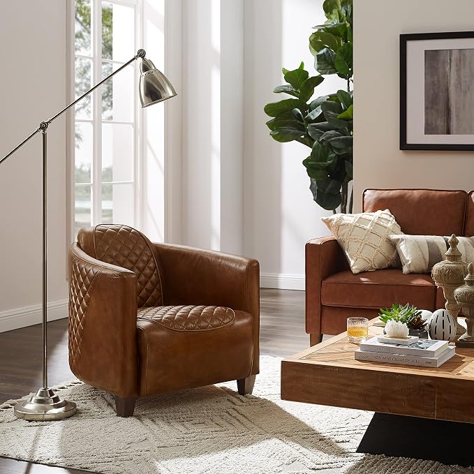 Art Leon Genuine Leather Chair, Mid Century Industrial Accent Arm Chair - Image 2