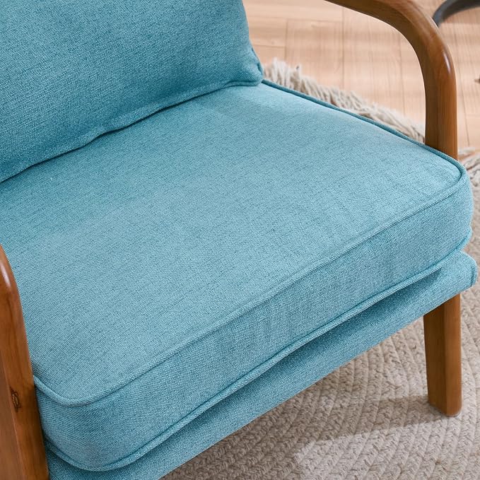 VINGLI Cozy Living Room Chairs, Linen Teal Accent Chairs Set of 2, Wood Lounge - Image 7