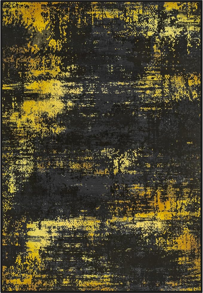 2x3 Washable Entryway Rug: Modern Abstract Soft Carpet Black Gold | by FXRHLP