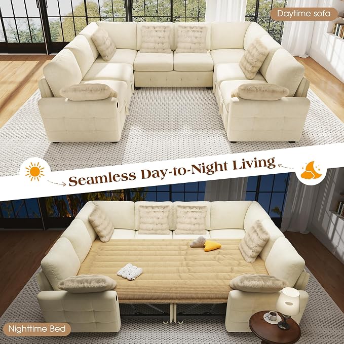Ihanherry Large U-Shaped Sectional Sofa Bed, 8-Seater Convertible Sleeper - Image 3