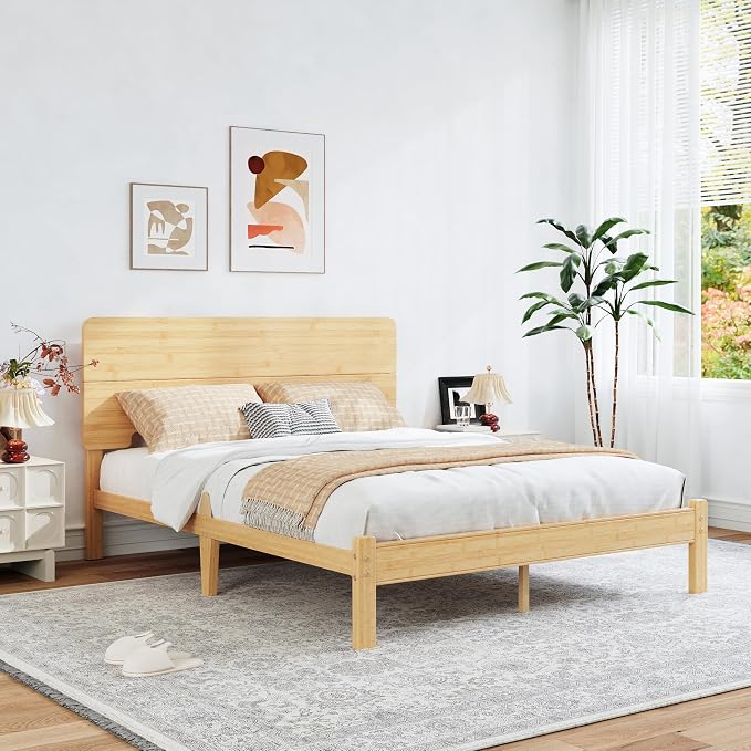 BOSRII 12in High Solid Bamboo Wood Platform Full Size Bed Frame - Image 4
