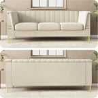 83.46" W Beige Velvet Sofa Couch - Image 4