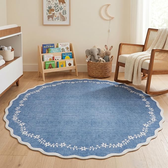 GarveeHome Large Round Rug 8ft Scalloped Washable Circle Living Room Rug | Soft - Image 2